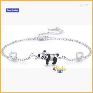 Sterling Silver Panda Charm Bracelet 9 Inch Chain 925 Hypoallergenic Gift